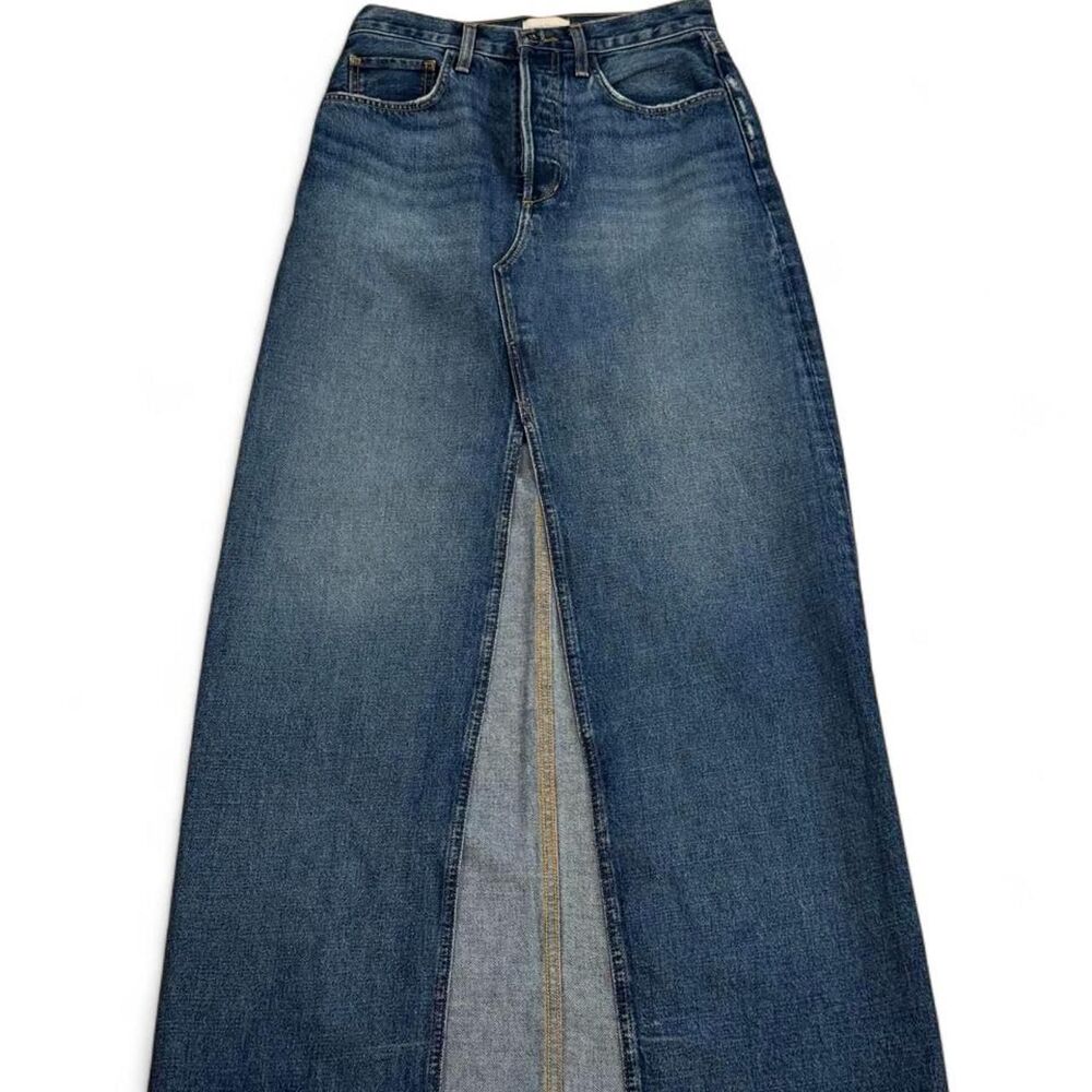Favorite Daughter The Sadie high-rise denim maxi skirt in the Camden blue wash,